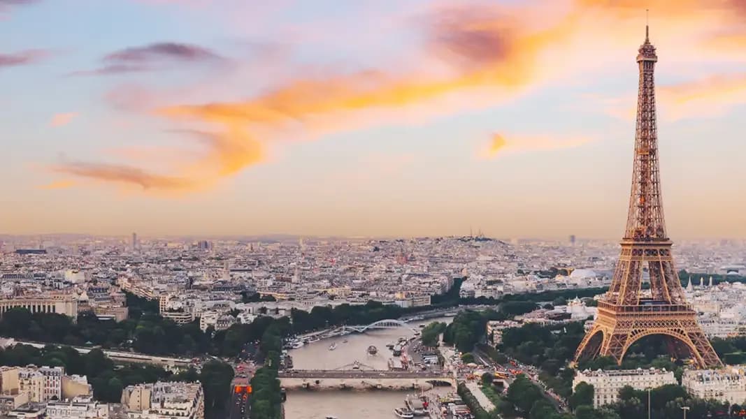 France — the Eiffel Tower glowing at golden hour